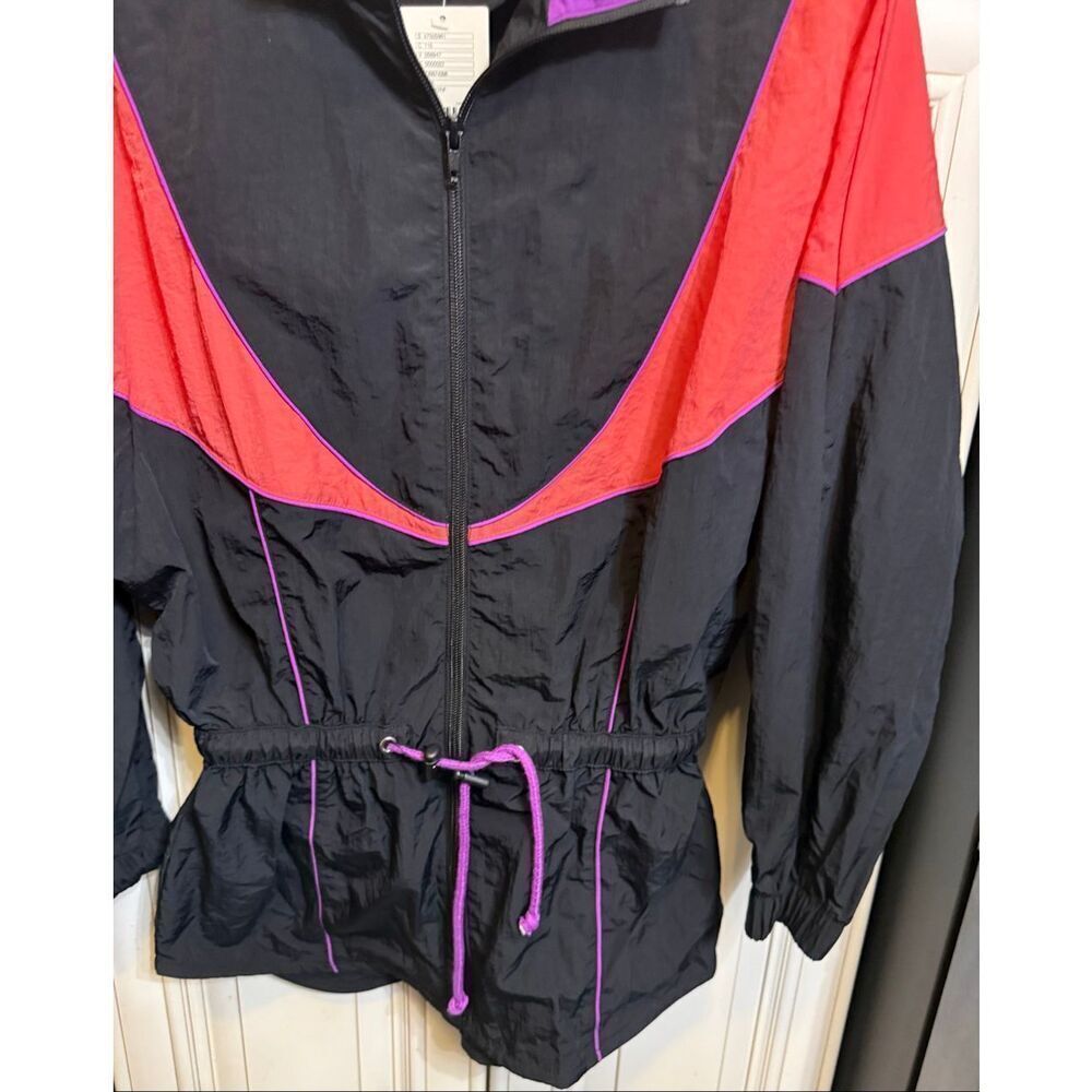 Urban Outfitters Women's Colorblock Zip-up Windbreaker Jacket Black Motif XS NWT
